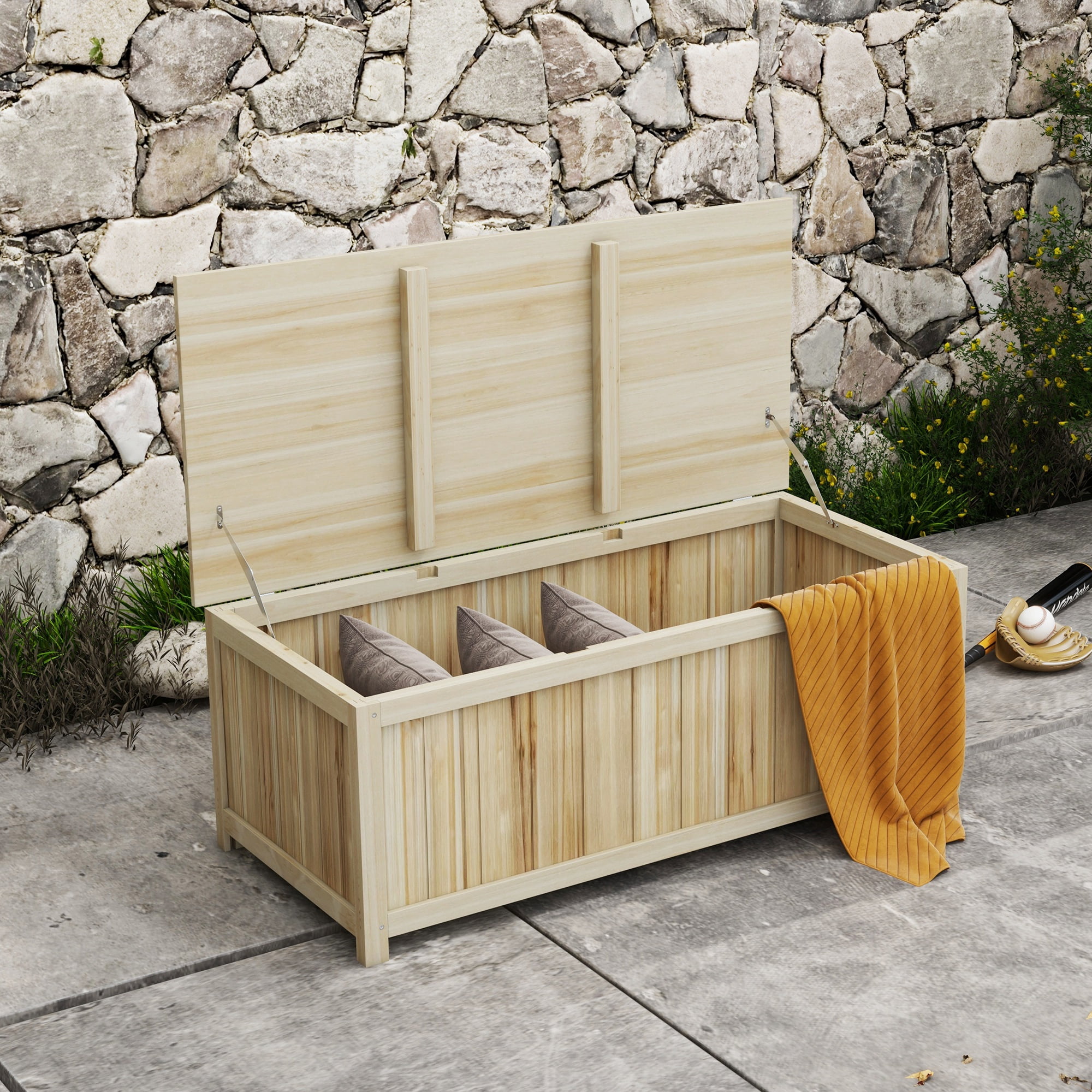 Natural Wood 47.25'' Outdoor Storage Deck Box