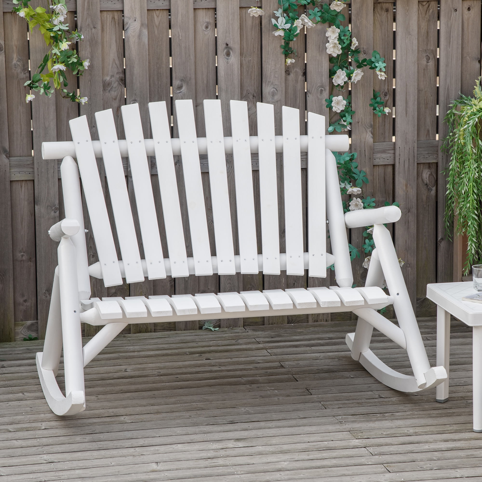Outsunny Wooden Porch Rocking Chair, Wood Double Adirondack, White ...