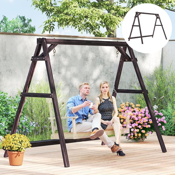 Outsunny Wooden Porch Swing Frame, A-Frame Swing Stand with Reinforced Bars, Hanging Chair Stand Only for Backyard, Patio, Lawn, Garden