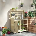 thumbnail image 1 of Outsunny Wooden Potting Bench, Outdoor Potting Table with Storage Cabinet, Storage Shelves, Sink, Water Tap for Backyard, Patio, Balcony, Natural, 1 of 9