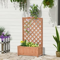 Outsunny Wooden Raised Garden Bed 46"x24"x30" Brown Lattice Trellis Boxes with Water Drainage Slot