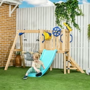 Outsunny Wooden Toddler Playground with Baby Swing Set, Ages 1.5-4,Natural