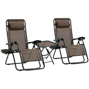Outsunny Zero Gravity Chair Set with Folding Table & Cup Holder Trays Brown