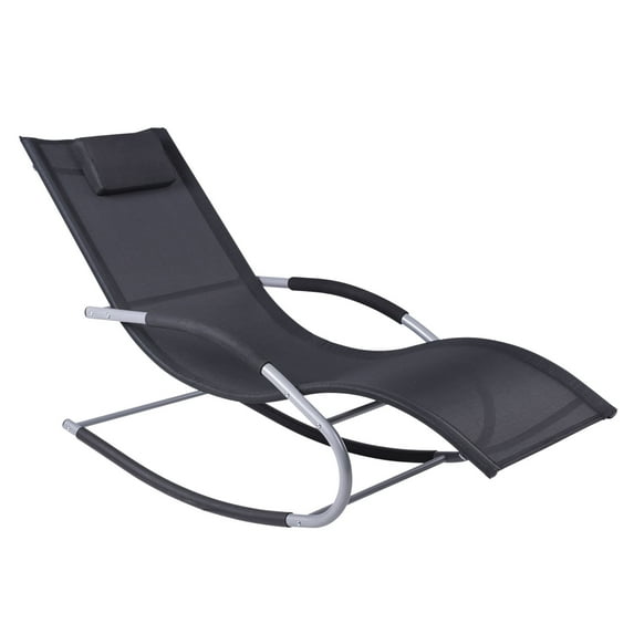 Outdoor Seating Outsunny Zero Gravity Rocking Chair Outdoor Chaise Lounge Chair Recliner Rocker with Detachable Pillow and Durable Weather-Fighting Fabric for Patio, Deck, Pool, Black,Garden Seating
