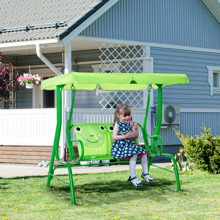 Outsunny Children's Outdoor Backyard Swing Chair, Frog Design with