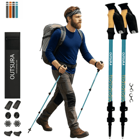 Outsura Aluminum Hiking Sticks Collapsible Trekking Poles Pair of 2