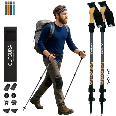 Outsura Hiking Poles (Pair of 2) - Aluminum, Collapsible, Lightweight Trekking & Walking Sticks for Hiking