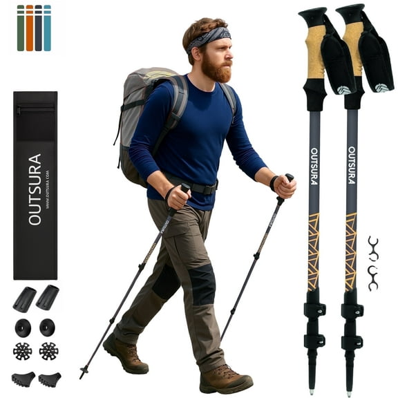 Outsura Hiking Poles (Pair of 2) - Aluminum, Collapsible, Lightweight Trekking & Walking Sticks for Hiking