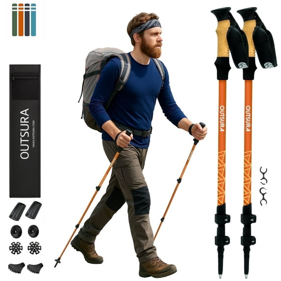 Outsura Hiking Poles (Pair of 2) - Aluminum, Collapsible, Lightweight Trekking & Walking Sticks for Hiking