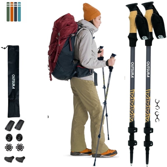 Outsura Carbon Fiber Trekking Poles Collapsible Hiking Poles Pair of 2