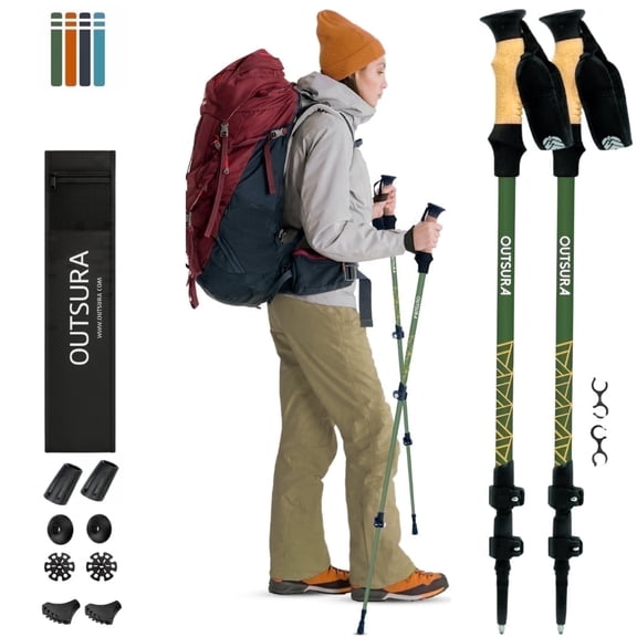 Outsura Carbon Fiber Hiking Poles Pair of 2, Lightweight Collapsible Trekking Poles, Adjustable Walking Sticks for Hiking