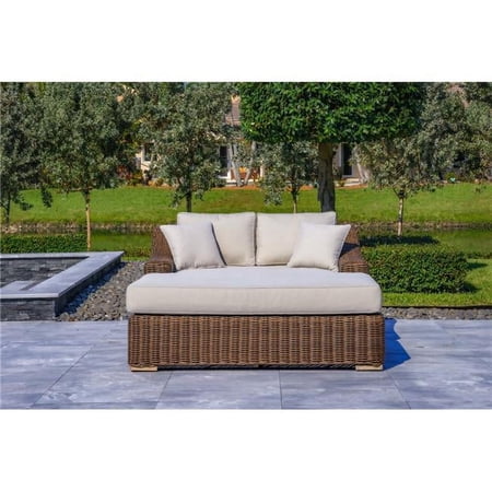 Outsy 79 x 59 in. Milo Outdoor Wicker Aluminum Frame Double Sun Lounger, Brown - Extra Large