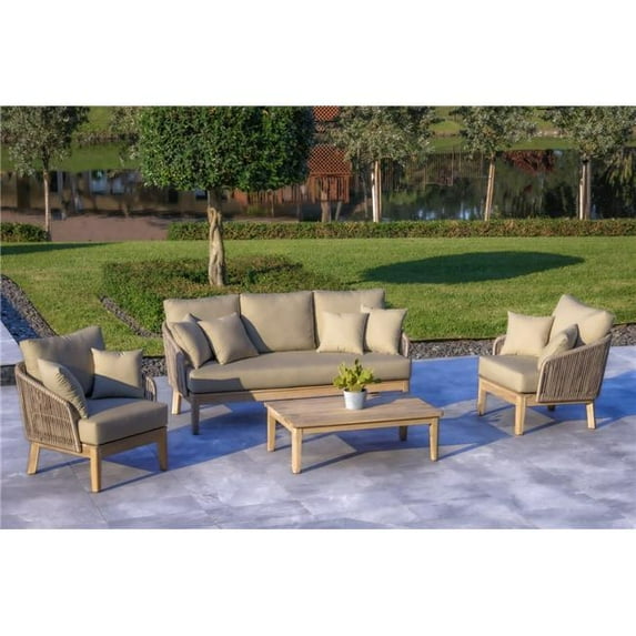 Outsy 0AEVE-W09-GR-R Eve Outdoor & Backyard Wood, Aluminum & Rope Furniture Set, Gray & Beige - 4 Piece