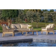 Outsy Solana Outdoor & Backyard Wood, Aluminum & Rope Furniture Set, Gray & Beige - 4 Piece
