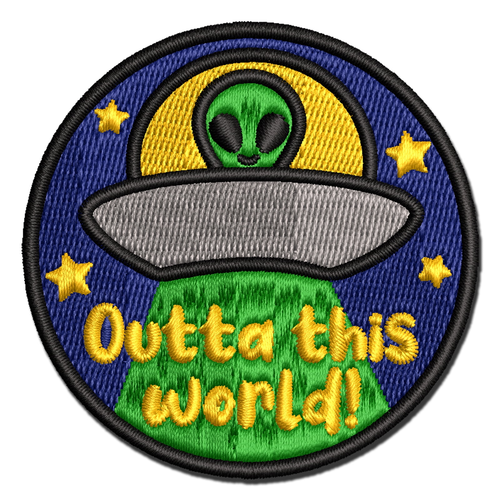 Outta Out of This World Alien Spaceship Applique Multi-Color Embroidered Iron-On Patch - 3.5 Inch Large