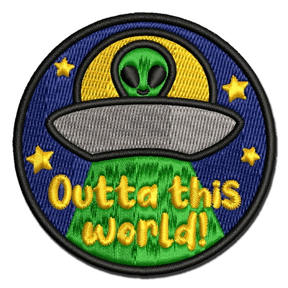 Outta Out of This World Alien Spaceship Applique Multi-Color Embroidered Iron-On Patch - 3 Inch Medium