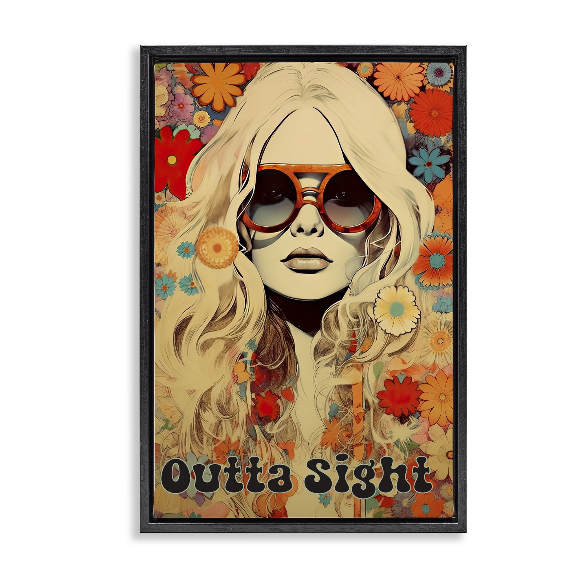 Outta Sight Hippie Girl Black Framed Floater Canvas Wall Art, design by Sasha