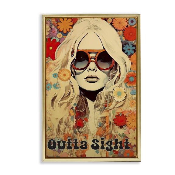 Outta Sight Hippie Girl Gold Framed Floater Canvas Wall Art, design by Sasha