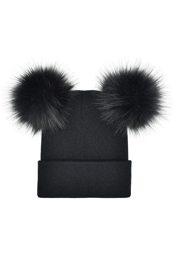Outtop Women Winter Warm Crochet Knit Double Faux Fur Pom Pom Beanie Hat Cap