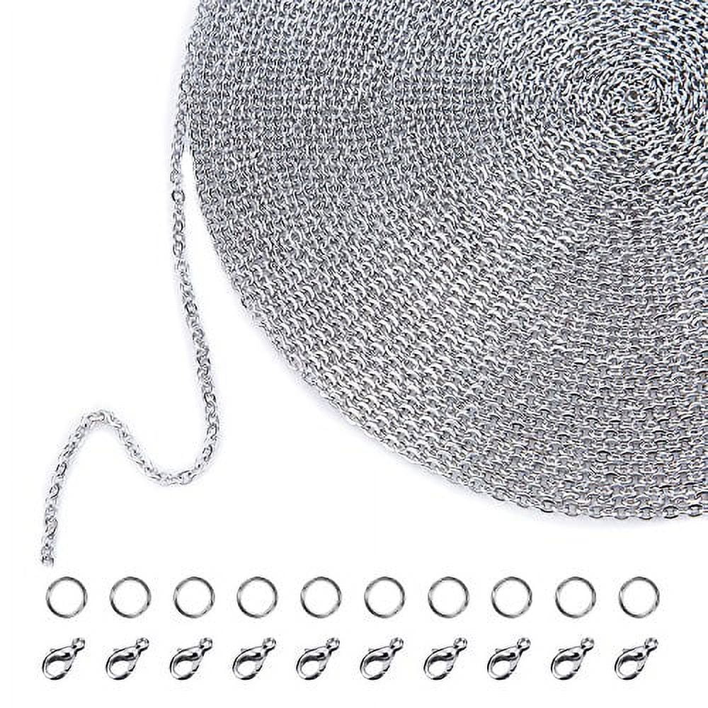 Outus 33 Feet Stainless Steel DIY Link Chain Necklaces with 20 Lobster Clasps and 30 Jump Rings for Jewelry Making (1.5 mm)
