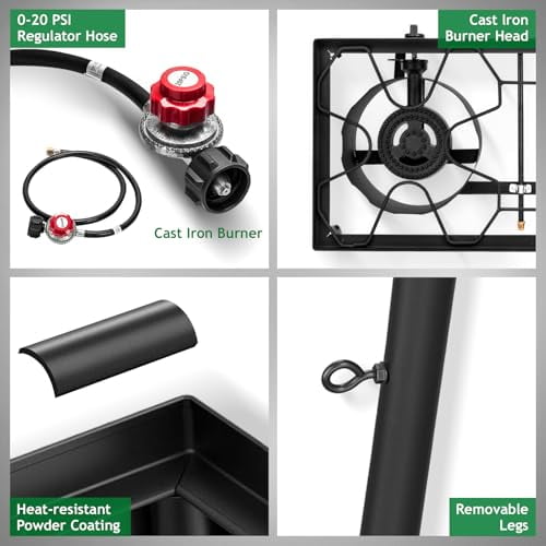 Outvita 2 Burner Propane Gas Stove for Outdoor Cooking, 150,000 BTU Camping Cooker with Detachable Legs Stand for Backyard Cooking BBQ Baking Turkey Frying