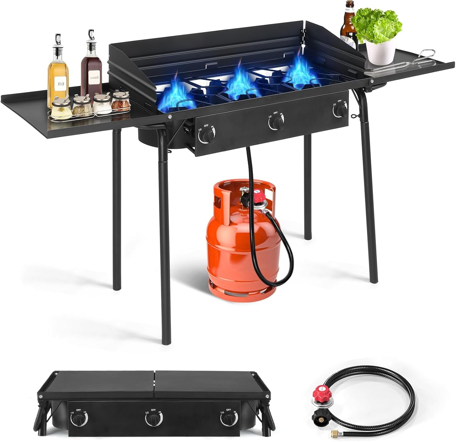 Outvita 3 Burner Propane Gas Stove for Outdoor Cooking, 225,000 BTU ...