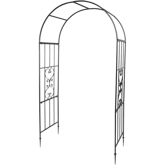 Outvita 7.3FT Garden Arch Arbor, Heavy Duty Metal Arbour Archway, Decorative Frame Stand Trellis with Ground Stakes for Wedding Ceremony Party Plant Climbing Rose Vines Lawn Patio Black