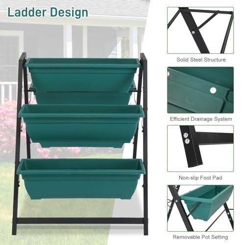 Outvita Green Raised Garden Planter Bed, Tiered Planter Stand with 5 Boxes, Vertical Raised Garden Bed for Herbs, Flowers, Vegetables in Patio Balcony Indoor Outdoor