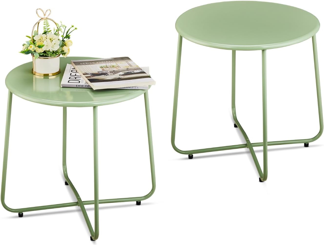 Outvita Indoor and Outdoor Side Table, Small Patio Side Table, Metal Round Portable Waterproof ...