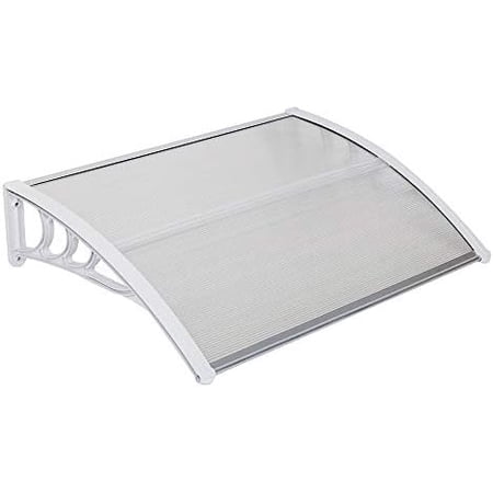 Outvita Window Awning Door Canopy 40"x30", Polycarbonate Cover Front Door Outdoor Patio Awning Canopy UV Rain Snow Sunlight Protection Hollow Sheet, Clear Board & White Bracket