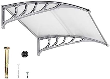 Outvita Window Awning Door Canopy 40"x35.4", Polycarbonate Cover Front Door Outdoor Patio Awning Canopy UV Rain Snow Sunlight Protection Hollow Sheet, Clear Board & Grey Bracket