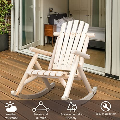 Outvita Wooden Rocking Chair, Fir Log Adirondack Rocker, Outdoor Wood Accent Furniture Lounge Chairs for Garden Patio Backyard Porch (Natural Finish)