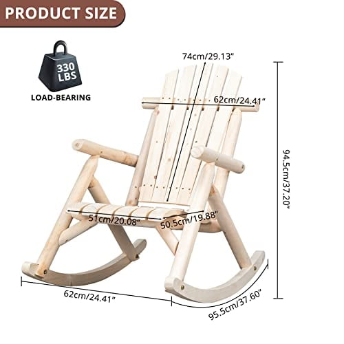 Outvita Wooden Rocking Chair, Fir Log Adirondack Rocker, Outdoor Wood Accent Furniture Lounge Chairs for Garden Patio Backyard Porch (Natural Finish)