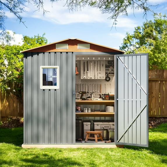 Outvue 6x4FT Outdoor Steel Storage Shed with Lockable Door