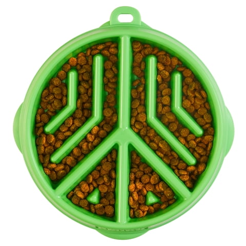 Outward Hound Fun Feeder Slo Bowl Peace, Medium, Green