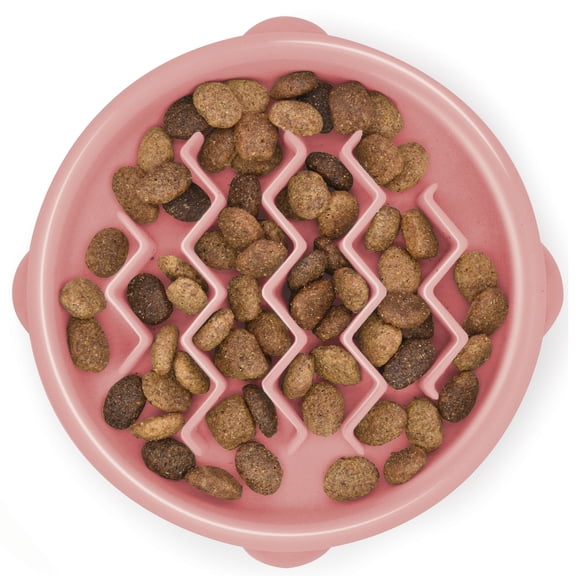 Outward Hound Fun Feeder Slo Bowl, Small Capacity, Slow Feeding, Small Dogs, Puppies & Cats, Non-Slip, Pink, Wave Pattern