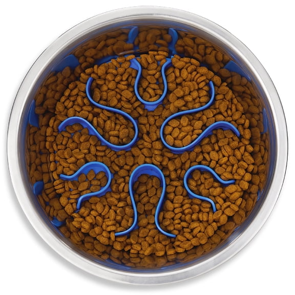 Outward Hound Fun Feeder Slow Feeding Medium 2-Cup Stainless Steel Slo Bowl with Removable Puzzle Maze for Dogs, Silver