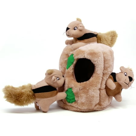 Outward Hound Hide-A-Squirrel Dog Toy – Interactive 2-in-1 Plush Puzzle with 3 Squeaky Removable Squirrels, Large