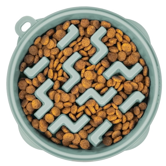 Outward Hound Medium Slow Feeder Bowl, Puzzle Maze for Fast Eaters, Small to Medium Dogs, Helps Prevent Bloat & Aid Digestion, Holds 2 Cups Wet or Dry Food, Non-Slip, Made Without BPA, Sage