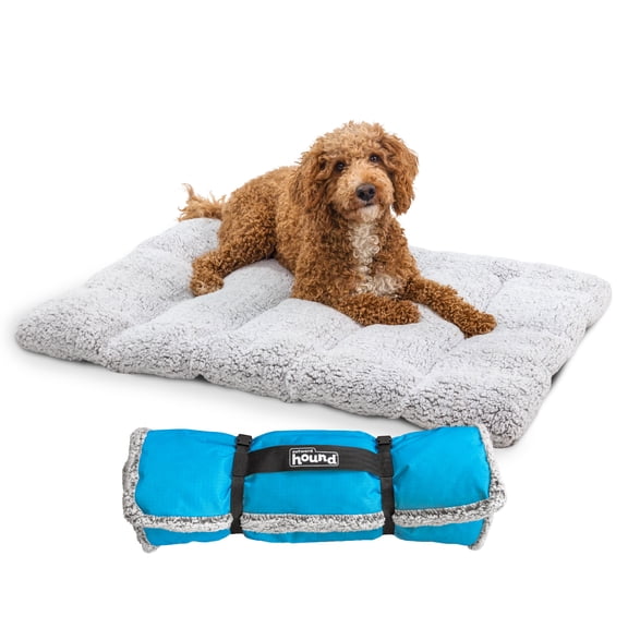 Outward Hound On-The-Go Travel Dog Bed, Portable Roll-Up Mat with Buckle, Durable Ripstop Exterior & Soft Fleece Interior, Water-Resistant Bottom, Indoor/Outdoor, Gray, 36 x 27
