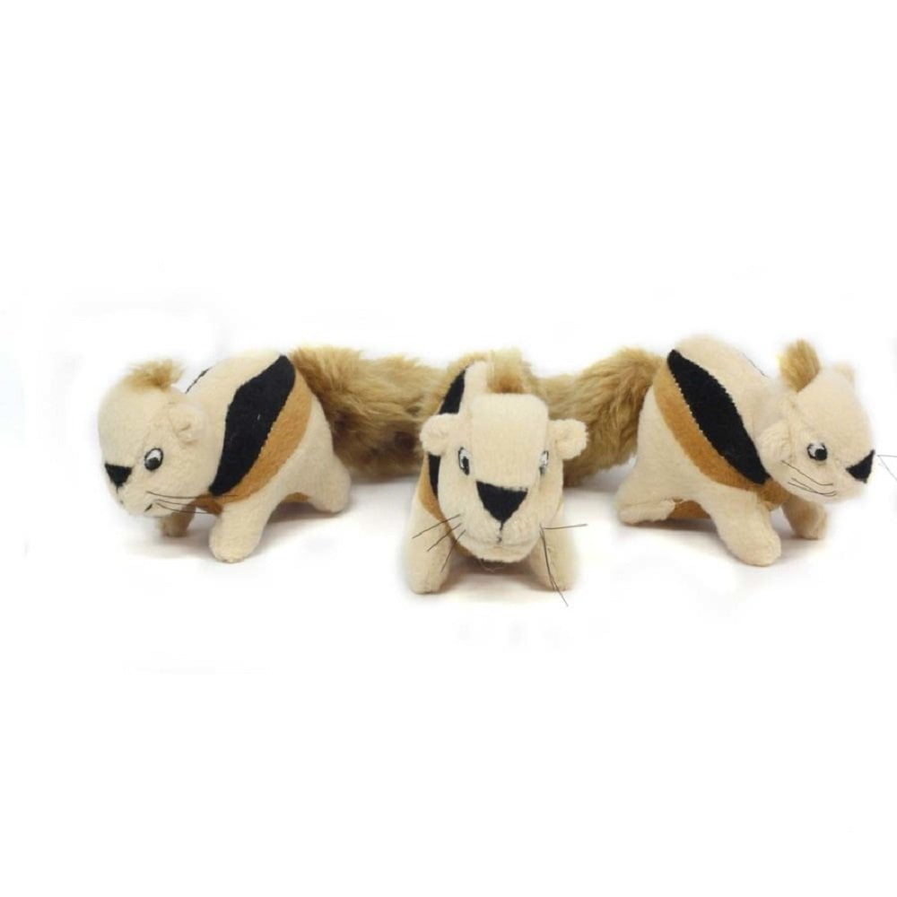 Plush Squeaky Squirrel Dog Toys, Beige and Brown, 3-Pack