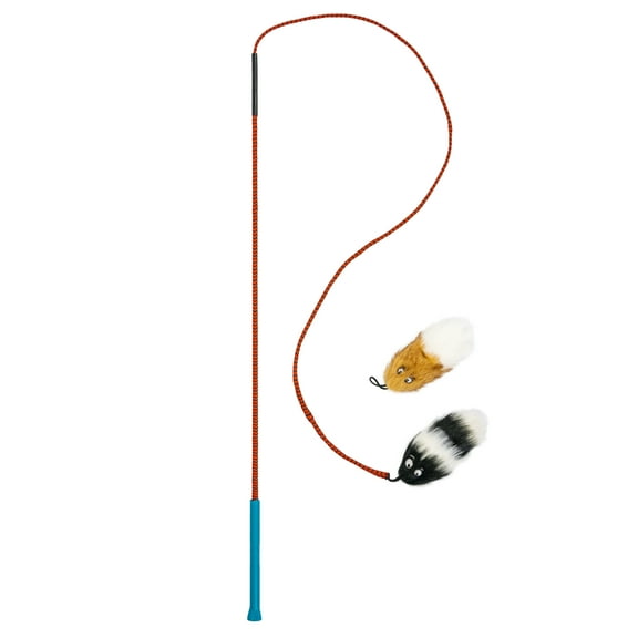 Outward Hound Tail Teaser Interactive Dog Wand Toy with Squeaky Plush Teaser and Crinkle Sounds for Active Play, Multicolored