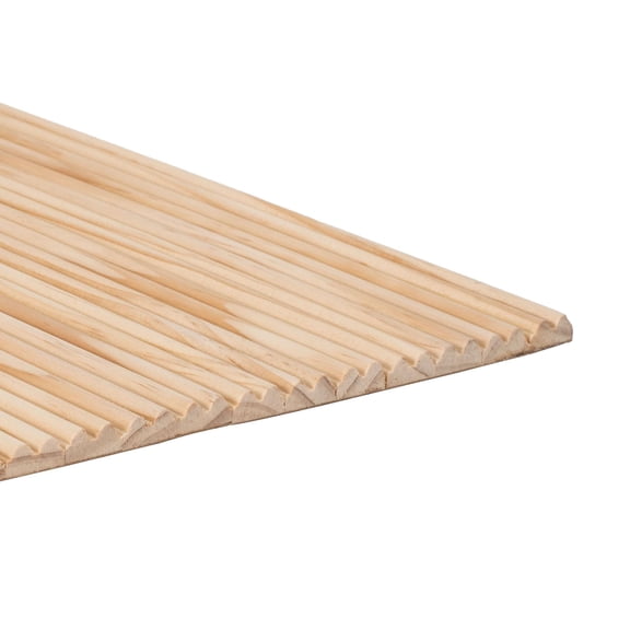 Outwater 1 ft x 4 ft x 3/8 in Unfinished Solid Paintable Pine Tambour Sheet, Fluted Pencil Pattern Wainscoting and Decorative Wall Panel