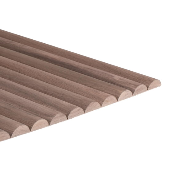 Outwater 1 ft x 4 ft x 3/8 in Walnut Solid Wood Canvas Backed Half Round Tambour Panel With 1in Wide Slats