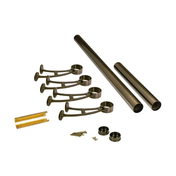 Outwater 2" Diameter x 12 Feet Long Solid Brass Bar Mount Foot Rail Kit - Antique Brass Finish