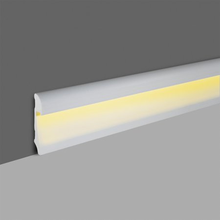 Outwater 4-1/2 in. H x 3/4 in. Proj. x 8 ft. Primed White LED Baseboard Moulding, High Impact Polystyrene, 2-Pack, 16 Linear Feet