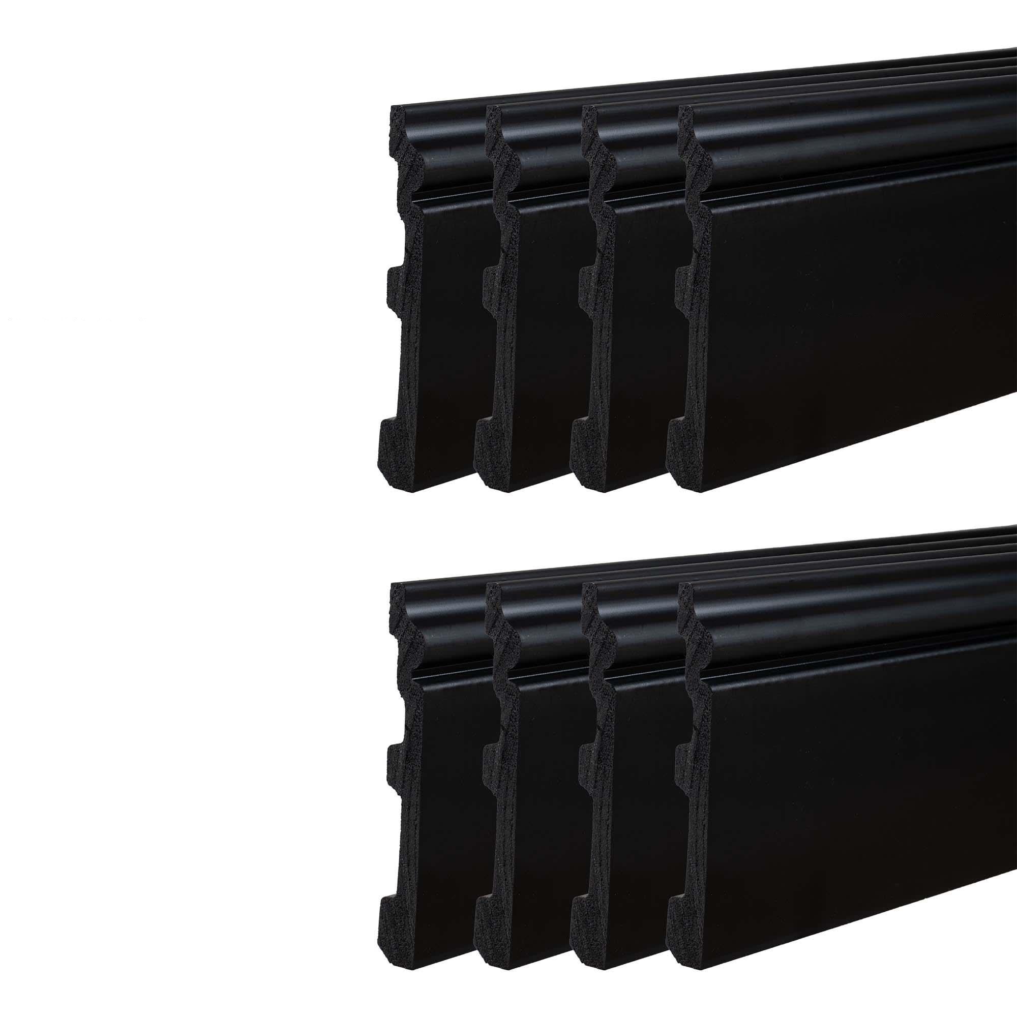 Outwater 4-3/4 in High Satin Black Baseboard Moulding, 8 Ft, 8-Pack