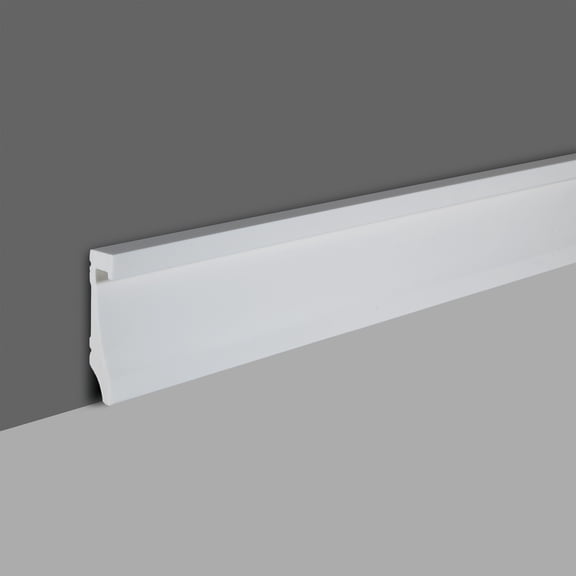 Outwater 4-3/8 in. H x 7/8 in. Proj. x 4 ft. Primed White LED Baseboard Moulding, High Impact Polystyrene, 4-Pack, 16 Linear Feet