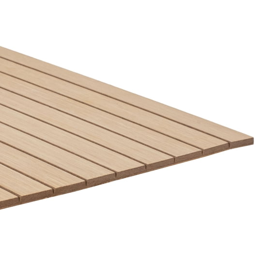 Outwater 4 ft x 4 ft x 5/32 in Unfinished White Oak Veneer Tambour Panel, 1 in 30 Degree Groove Flat Slat Decorative Wall Panel