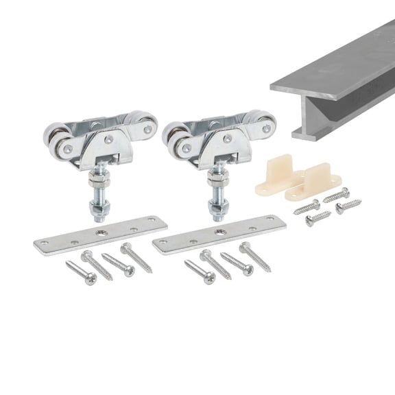 Outwater 6 Ft Top Mount Medium Duty Sliding Door Track and Hardware Set, Aluminum Jump-Proof Track with Precision Ball Bearing Rollers, Adjustable 3/4" Mount, Smooth Quiet Operation